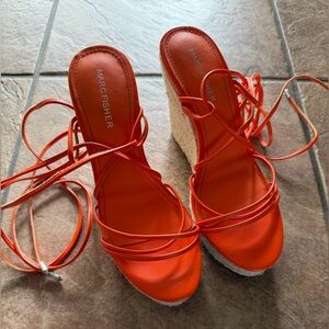 Marc Fisher Vibrant Orange Wedge Sandals